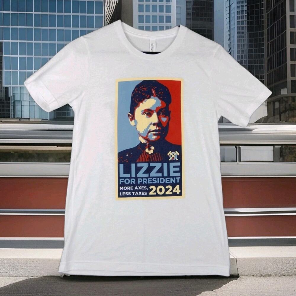 Lizzie Borden Shirt Womens Small White Funny Comedy 2024 Presidential Election
